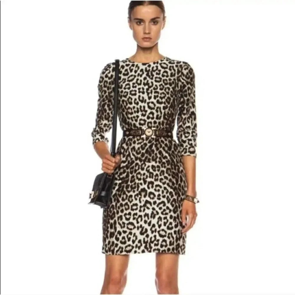 Rag & Bone Short Leopard 100% Silk Dress Keyhole 3/4 Sleeve Fitted Lined Size 8
